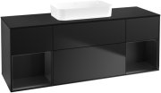 Тумба під раковину Villeroy & Boch Finion 160х50,1 см із підсвічуванням МДФ чорний матовий лак/скло чорне матове F742PDPD