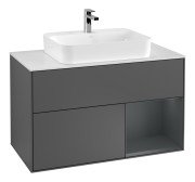 Тумба під раковину Villeroy & Boch Finion 100х50,1 см з підсвічуванням МДФ антрацит матовий лак/скло біле матове F371HGGK