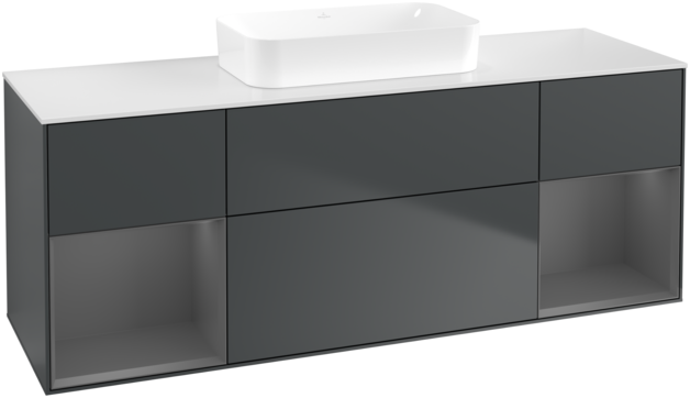 Тумба під раковину Villeroy & Boch Finion 160х50,1 см із підсвічуванням МДФ темно-синій матовий лак/скло біле матове F741GKHG