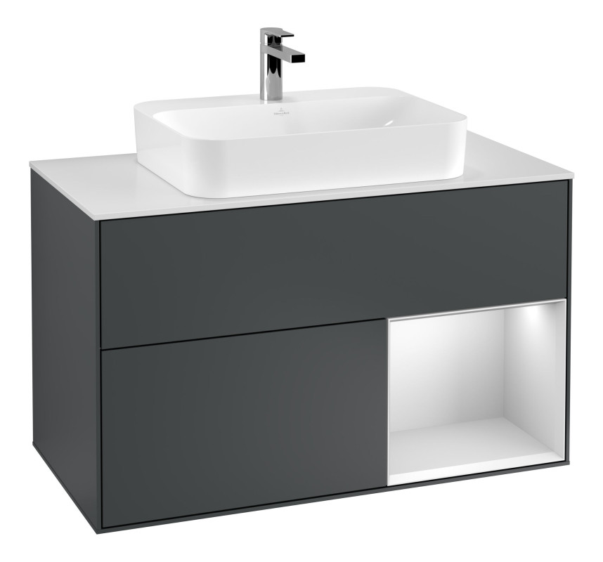 Тумба под раковину Villeroy & Boch Finion 100х50,1 см с подсветкой МДФ темно-синий матовый лак/стекло белое матовое F371MTHG