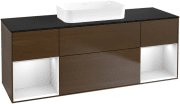Тумба под раковину Villeroy & Boch Finion 160х50,1 см с подсветкой МДФ шпон грецкого ореха/стекло черное матовое F742MTGN