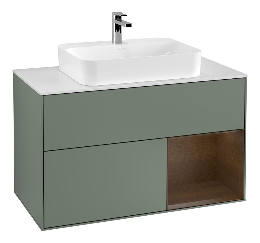 Тумба под раковину Villeroy & Boch Finion 100х50,1 см с подсветкой МДФ оливковый матовый лак/стекло белое матовое F371GNGM