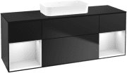 Тумба под раковину Villeroy & Boch Finion 160х50,1 см с подсветкой МДФ черный матовый лак/стекло черное матовое F742MTPD