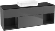 Тумба під раковину Villeroy & Boch Finion 160х50,1 см із підсвічуванням МДФ антрацит матовий лак/скло чорне матове F742PDGK