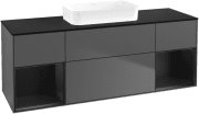 Тумба под раковину Villeroy & Boch Finion 160х50,1 см с подсветкой МДФ антрацит матовый лак/стекло черное матовое F742PDGK