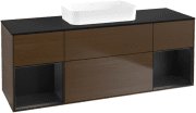 Тумба под раковину Villeroy & Boch Finion 160х50,1 см с подсветкой МДФ шпон грецкого ореха/стекло черное матовое F742PDGN