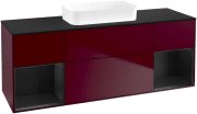 Тумба під раковину Villeroy & Boch Finion 160х50,1 см з підсвічуванням МДФ півонія матовий лак/скло чорне матове F742PDHB