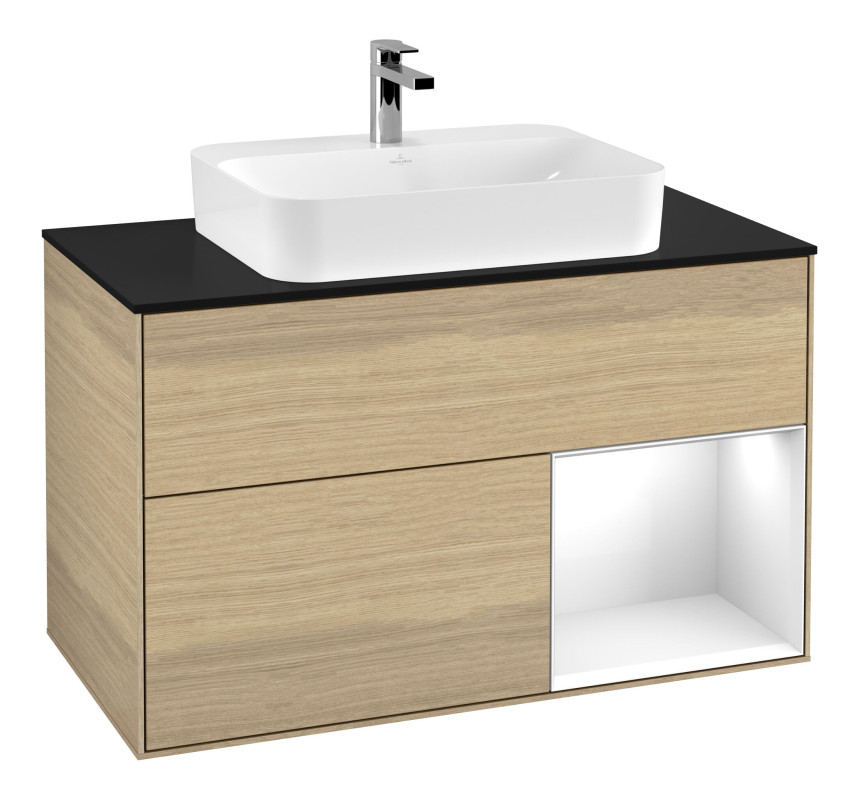 Тумба под раковину Villeroy & Boch Finion 100х50,1 см с подсветкой МДФ шпон дуба/стекло черное матовое F372GFPC