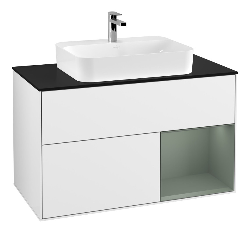 Тумба под раковину Villeroy & Boch Finion 100х50,1 см с подсветкой МДФ глянцевый белый лак/стекло черное матовое F372GMGF