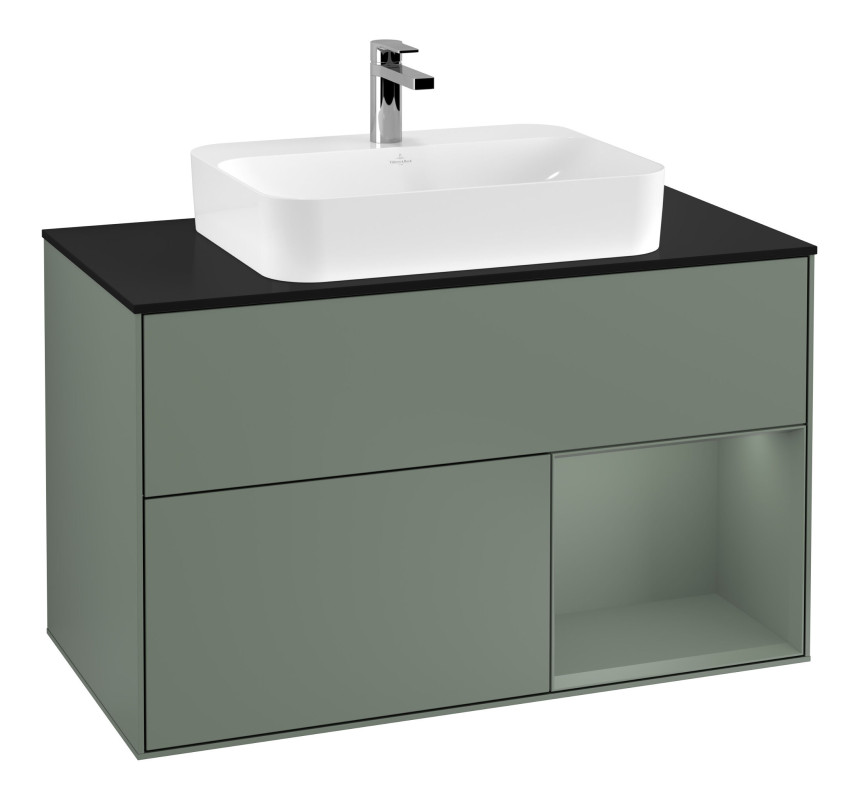 Тумба под раковину Villeroy & Boch Finion 100х50,1 см с подсветкой МДФ оливковый матовый лак/стекло черное матовое F372GMGM