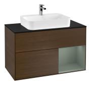 Тумба под раковину Villeroy & Boch Finion 100х50,1 см с подсветкой МДФ шпон грецкого ореха/стекло черное матовое F372GMGN