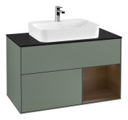 Тумба под раковину Villeroy & Boch Finion 100х50,1 см с подсветкой МДФ оливковый матовый лак/стекло черное матовое F372GNGM