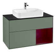 Тумба под раковину Villeroy & Boch Finion 100х50,1 см с подсветкой МДФ оливковый матовый лак/стекло черное матовое F372HBGM