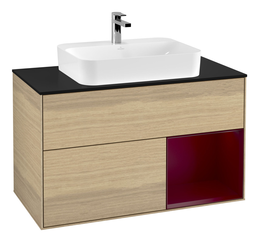 Тумба под раковину Villeroy & Boch Finion 100х50,1 см с подсветкой МДФ шпон дуба/стекло черное матовое F372HBPC