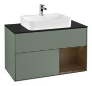 Тумба под раковину Villeroy & Boch Finion 100х50,1 см с подсветкой МДФ оливковый матовый лак/стекло черное матовое F372GNGM