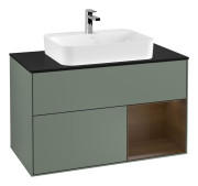 Тумба под раковину Villeroy & Boch Finion 100х50,1 см с подсветкой МДФ оливковый матовый лак/стекло черное матовое F372GNGM