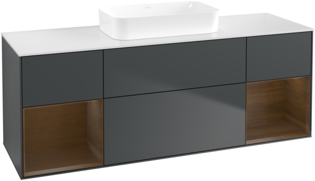 Тумба під раковину Villeroy & Boch Finion 160х50,1 см із підсвічуванням МДФ темно-синій матовий лак/скло біле матове F741GNHG