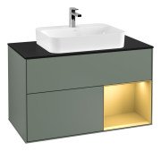 Тумба под раковину Villeroy & Boch Finion 100х50,1 см с подсветкой МДФ оливковый матовый лак/стекло черное матовое F372HFGM