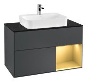 Тумба під раковину Villeroy & Boch Finion 100х50,1 см із підсвічуванням МДФ темно-синій матовий лак/скло чорне матове F372HFHG