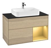 Тумба під раковину Villeroy & Boch Finion 100х50,1 см із підсвічуванням МДФ шпон дуба/скло чорне матове F372HFPC