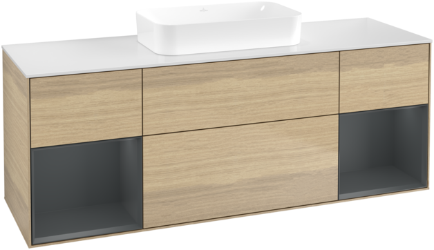 Тумба под раковину Villeroy & Boch Finion 160х50,1 см с подсветкой МДФ шпон дуба/стекло белое матовое F741HGPC