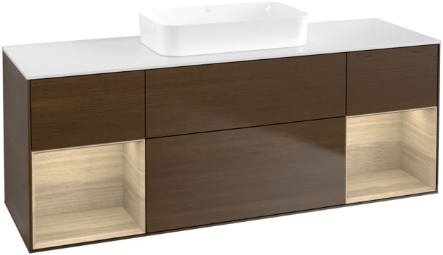 Тумба под раковину Villeroy & Boch Finion 160х50,1 см с подсветкой МДФ шпон грецкого ореха/стекло белое матовое F741PCGN