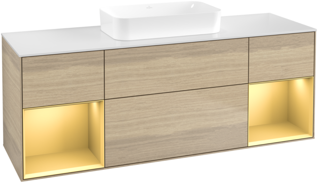 Тумба под раковину Villeroy & Boch Finion 160х50,1 см с подсветкой МДФ шпон дуба/стекло белое матовое F741HFPC