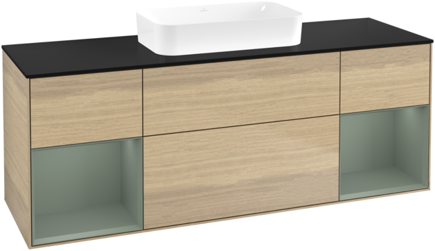 Тумба под раковину Villeroy & Boch Finion 160х50,1 см с подсветкой МДФ шпон дуба/стекло черное матовое F742GMPC