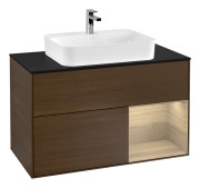 Тумба под раковину Villeroy & Boch Finion 100х50,1 см с подсветкой МДФ шпон грецкого ореха/стекло черное матовое F372PCGN