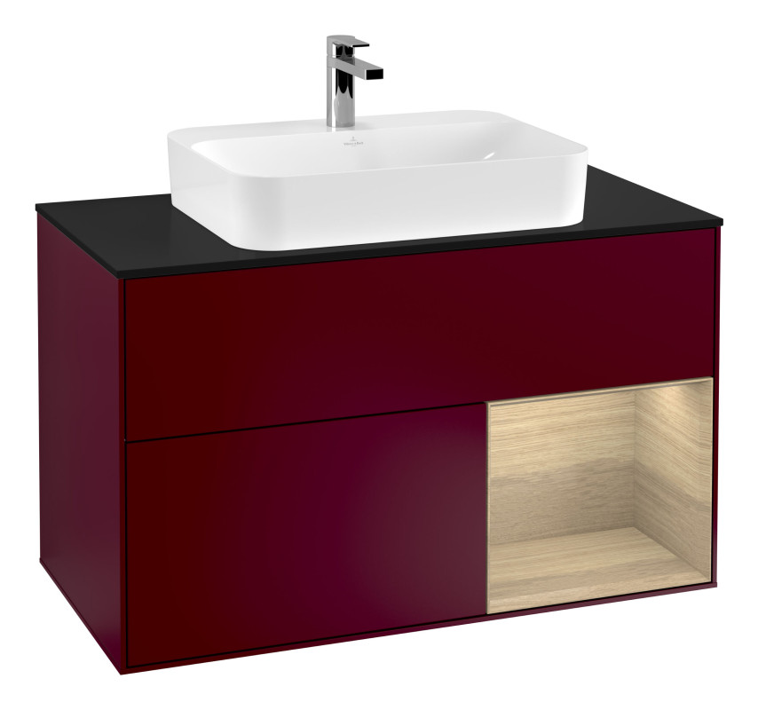 Тумба под раковину Villeroy & Boch Finion 100х50,1 см с подсветкой МДФ пион матовый лак/стекло черное матовое F372PCHB