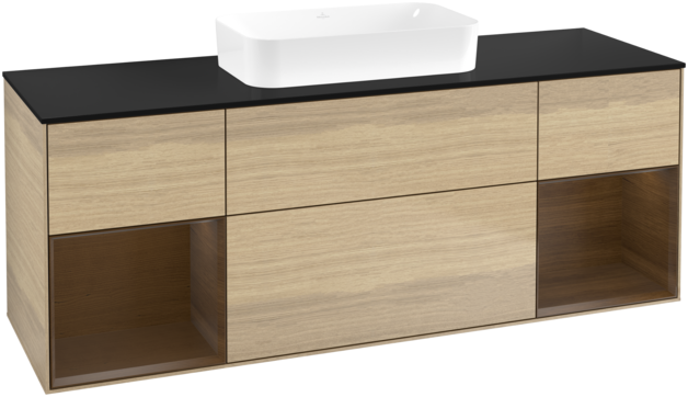 Тумба под раковину Villeroy & Boch Finion 160х50,1 см с подсветкой МДФ шпон дуба/стекло черное матовое F742GNPC