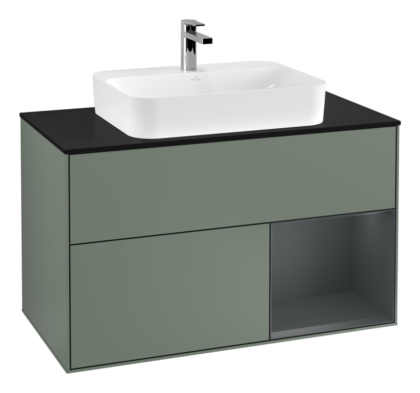 Тумба под раковину Villeroy & Boch Finion 100х50,1 см с подсветкой МДФ оливковый матовый лак/стекло черное матовое F372HGGM