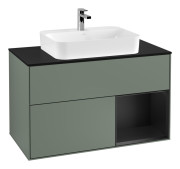 Тумба под раковину Villeroy & Boch Finion 100х50,1 см с подсветкой МДФ оливковый матовый лак/стекло черное матовое F372PDGM