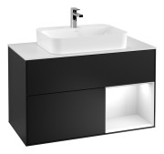 Тумба под раковину Villeroy & Boch Finion 100х50,1 см с подсветкой МДФ черный матовый лак/стекло белое матовое G371GFPD