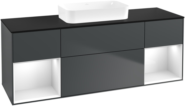 Тумба под раковину Villeroy & Boch Finion 160х50,1 см с подсветкой МДФ темно-синий матовый лак/стекло черное матовое F742GFHG