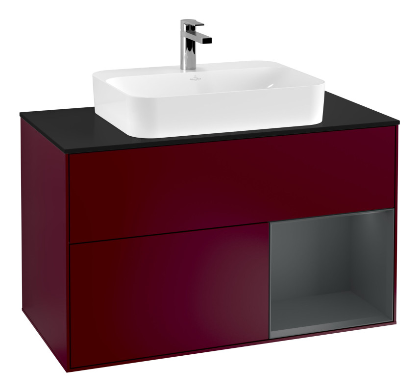 Тумба под раковину Villeroy & Boch Finion 100х50,1 см с подсветкой МДФ пион матовый лак/стекло черное матовое F372HGHB