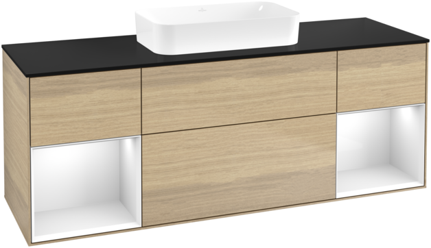 Тумба под раковину Villeroy & Boch Finion 160х50,1 см с подсветкой МДФ шпон дуба/стекло черное матовое F742GFPC