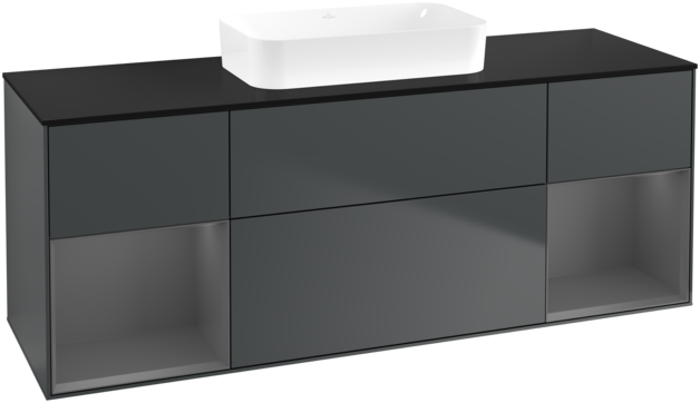 Тумба під раковину Villeroy & Boch Finion 160х50,1 см із підсвічуванням МДФ темно-синій матовий лак/скло чорне матове F742GKHG