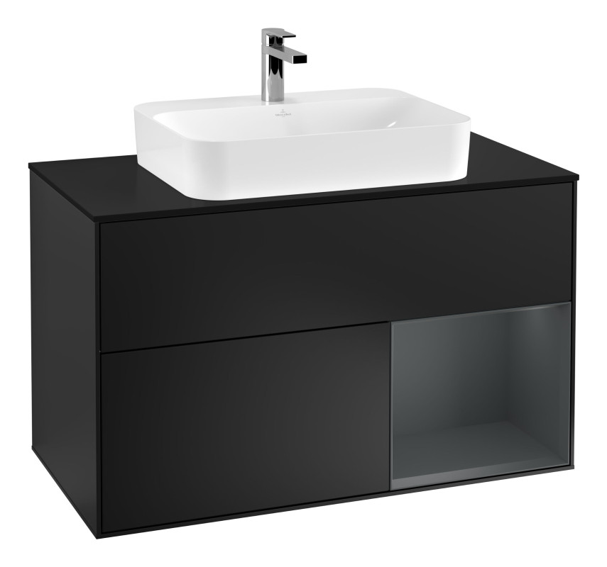 Тумба под раковину Villeroy & Boch Finion 100х50,1 см с подсветкой МДФ черный матовый лак/стекло черное матовое F372HGPD
