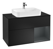 Тумба под раковину Villeroy & Boch Finion 100х50,1 см с подсветкой МДФ черный матовый лак/стекло черное матовое F372HGPD