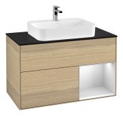 Тумба под раковину Villeroy & Boch Finion 100х50,1 см с подсветкой МДФ шпон дуба/стекло черное матовое F372MTPC