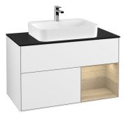 Тумба під раковину Villeroy & Boch Finion 100х50,1 см з підсвіткою МДФ білий глянцевий лак/скло чорне матове F372PCGF