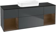 Тумба под раковину Villeroy & Boch Finion 160х50,1 см с подсветкой МДФ темно-синий матовый лак/стекло черное матовое F742GNHG