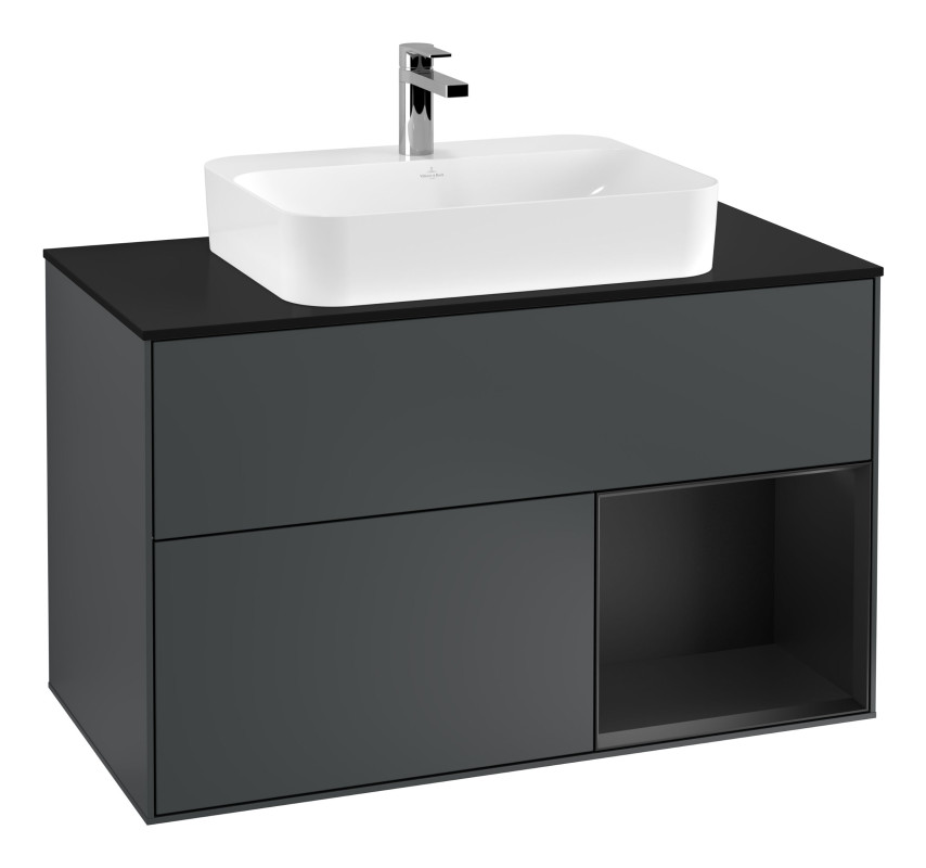 Тумба під раковину Villeroy & Boch Finion 100х50,1 см із підсвічуванням МДФ темно-синій матовий лак/скло чорне матове F372PDHG