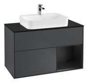 Тумба під раковину Villeroy & Boch Finion 100х50,1 см із підсвічуванням МДФ темно-синій матовий лак/скло чорне матове F372PDHG