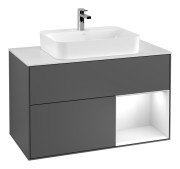 Тумба під раковину Villeroy & Boch Finion 100х50,1 см з підсвічуванням МДФ антрацит матовий лак/скло біле матове G371GFGK