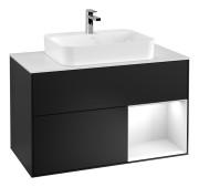 Тумба під раковину Villeroy & Boch Finion 100х50,1 см із підсвічуванням МДФ чорний матовий лак/скло біле матове G371GFPD