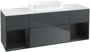 Тумба під раковину Villeroy & Boch Finion 160х50,1 см із підсвічуванням МДФ темно-синій матовий лак/скло біле матове F741PDHG