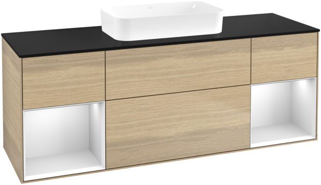 Тумба под раковину Villeroy & Boch Finion 160х50,1 см с подсветкой МДФ шпон дуба/стекло черное матовое F742MTPC