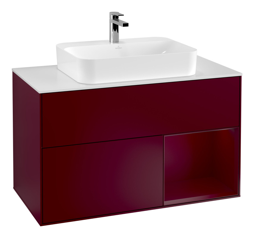 Тумба под раковину Villeroy & Boch Finion 100х50,1 см с подсветкой МДФ пион матовый лак/стекло белое матовое G371HBHB